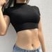 Solid Color Cut Exposed Navel Cross Tie Short Sleeved T-shirt Women, Versatile For Summer, Slim Fit, High Waist, Careful_ecoleips.com