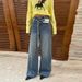 Women's Floral Jacquard Wide-Leg Jeans - High Waist Relaxed Fit Vintage Denim Pants With Retro Wash, Boho Chic Palazzo Trousers_ecoleips.com