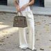 Elegant High-Waisted Straight Leg Pants - Soft Polyester Satin Fabric For Women, Office & Casual Wear (Brown, Beige)_ecoleips.com