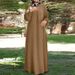 In-stock Muslim Women's Clothing New Model: Cross-border Arabic Solid Color Dress With Ribbon, Puff Sleeves, Loose Fit,_ecoleips.com