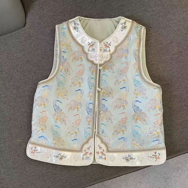 Vientiane Jacquard New Chinese Style Women's Vest, Stylish Embroidered Double-Sided Wear, Spring And Autumn Elegant_ecoleips.com