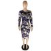 Women's Camouflage Dress European American Style Round Neck Long Sleeve Elegant Slimming Fashionable_ecoleips.com