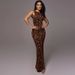 Women's Clothing Round Neck Sleeveless Pleated Slim Hip Wrapped Evening Leopard Print Sexy Bare Back Long Dress_ecoleips.com