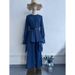 Verve 2025 Muslim Autumn Comfortable Casual Waist-Cinching Batwing Long Sleeve Solid Color Set_ecoleips.com