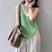 Women's Tencel Linen Color-Block Two-Piece Vest Summer New V-Neck Fashion Sleeveless Top_ecoleips.com