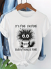 Funny Design T Shirt Short Sleeve T-Shirt Whimsical Cat And Coffee Graphic Print Women's T-Shirt Clothing Women's Top Tee_ecoleips.com