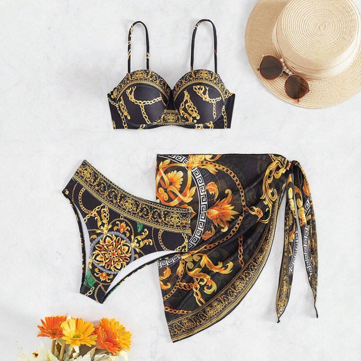 Women's Sexy Bikini Set With Sheer Cover-Up - Quick-Dry Swimwear For Beach & Pool - Adjustable Straps & Removable Padding - S/M/L/XL_ecoleips.com
