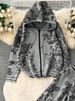 K Fashion Suit Women's Ink Painting Zipper Hooded Knitted Sweatshirt Two-piece Set High Waist Wide Leg Pants_ecoleips.com