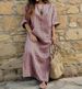 Modest Abaya Dress/Muslim Dress Women Breathable Cotton-Blend Striped Maxi Dress With U-Neck & Side Slit - Loose Fit Casual Office Wear(S-5XL)_ecoleips.com