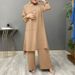 H728 Muslim Women's Urban Sportswear Two-Piece Elegant Long Sleeve Shirt Loose Fashion Wide-Leg Pants Set_ecoleips.com