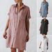 plus Size Cotton Long Sleeve Shirt Dress For Women Casual Regular Thickness Spring/Autumn Irregular Pocket Design_ecoleips.com
