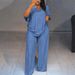Summer Striped Women's Fashion Casual V Neck Slimming Wide Leg Pants Set Loose Fit_ecoleips.com