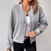 Women's Stylish Stand Collar Button-up Shirt - Soft Polyester Spandex Blend, Relaxed Fit, Long Sleeve, Solid Color (Grey/Purple/Black), S-xxl_ecoleips.com