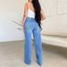 Factory Direct Ladies Jeans Long High Waist Ripped Burr Selling European And American Style Comfortable Wide Leg Pants_ecoleips.com