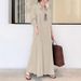 Women's Clothing new style solid color lapel long sleeve pocket simple loose casual long shirt dress_ecoleips.com