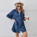 Women's Clothing Long Sleeved Spliced Denim Dress Mid Length Skirt_ecoleips.com