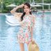 Women Swimsuit One Piece Off-shoulder Sexy Swimwear Women Short Sleeve Bathing Suit Monokini Swimsuit Skirt Beach Wear_ecoleips.com