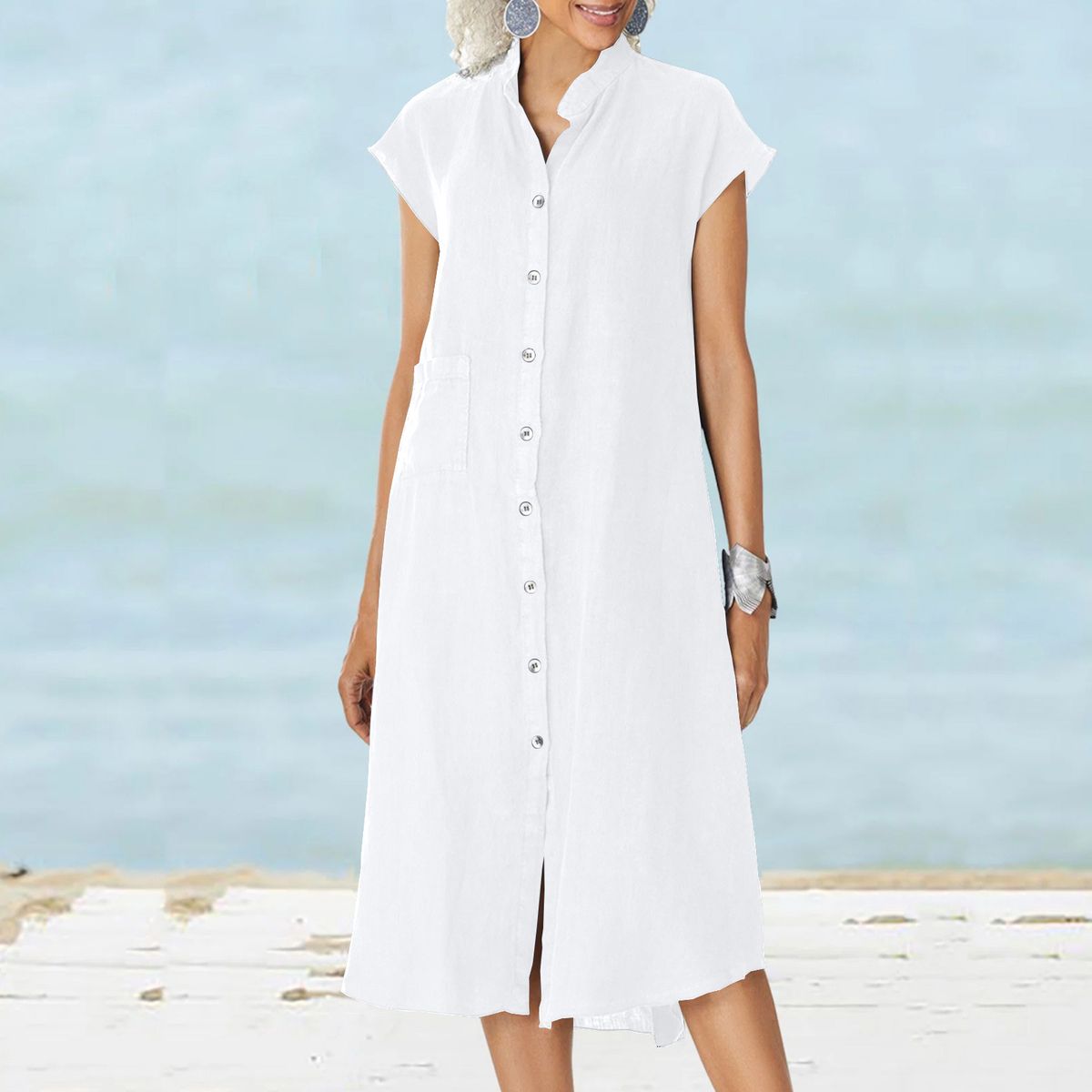 2026 New European And American Independent Store Cardigan Stand Collar Single-Breasted Cotton-Linen Pocket Plus_ecoleips.com
