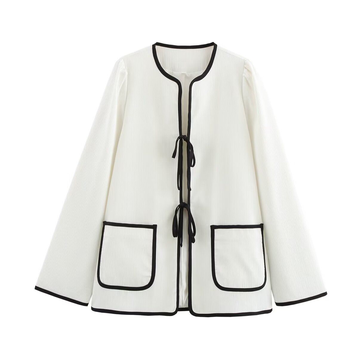 Women's Clothing Spring And Autumn New Women's Clothing Simple Street All Match Fashion Casual Contrast Color Lace Up Jacket Top_ecoleips.com