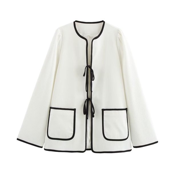 Women's Clothing Spring And Autumn New Women's Clothing Simple Street All Match Fashion Casual Contrast Color Lace Up Jacket Top_ecoleips.com