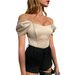 Summer Strapless Vest Herringbone Waist Cinching Satin off Shoulder Top Women's Clothing European American Style Resort Wear_ecoleips.com