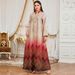 Muslim Dress Women "Elegant Dubai-Style Robe – Arabic-Inspired Printed Kaftan Dress For Women (Bluish/Red/Brown, M-XXL)"_ecoleips.com