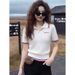 Women's Korean-Style Knit Top – Contrast Stripe Collar, Slim Fit, Stretchy Acrylic Fabric (S-2XL, Ivory White)_ecoleips.com