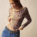 New Women's Off-Shoulder Printed T-Shirt Floral Design Fashionable Base Layer Or Outerwear Top_ecoleips.com