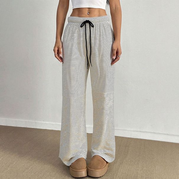 Voya European American Miravia Women's Foreign Trade Women's Clothing Striped Print Comfortable Japanese And Korean Home Casual Loose Wide-leg Pants_ecoleips.com
