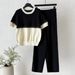 Women's Lace Two Piece Set Short Sleeve Fashionable Casual Suit Elegant Summer Style Wide Leg Pants European And American Cross Border_ecoleips.com