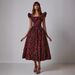 Women's Clothing Square Neck Floral Dress Waist Slimming Seaside Holiday Puff Sleeve Long Dress_ecoleips.com