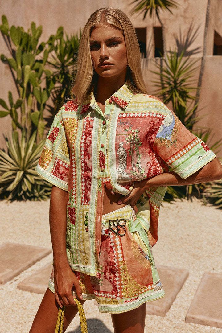 Women's Linen Casual Fashion Shirt Cardigan Set Short Sleeved European American Style_ecoleips.com