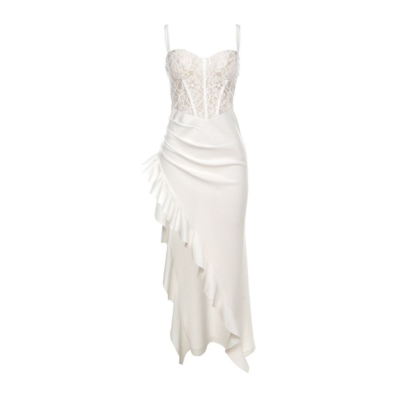 European And American Style New Summer Women's Fashionable Lace Suspenders Sexy Slim Slit Earring Dress For Women_ecoleips.com