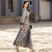 Women's Clothing V Neck Satin Jacquard Muslin Dress Handmade Beaded Elegant Long Sleeve Dress_ecoleips.com