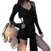 Summer New Hot Sexy Slim Long Sleeved Tie up Fake Two Piece Bodysuit for Women Cross Border Trade Europe And America Style_ecoleips.com