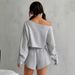 2026 New European And American Women's Clothing Loose V-neck Long-sleeved High-waisted Shorts Casual Two-piece Set_ecoleips.com
