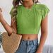 Women's Clothing Spring And Summer Casual Solid Color Cable Knitted Short Sleeve Sweater Vacation Short Navel Top_ecoleips.com
