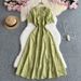 Round Neck Waist Short Sleeve Dress Women's Slim Long Skirt_ecoleips.com