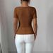 Elegant Pleated Slim Fit Knitted Short Sleeved Top Asymmetrical Neckline 3D Rose Gold Button Embellishments Women's Clothing Platform Style_ecoleips.com