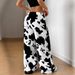 Women's Cow Print Fleece Pants – Winter High-Waisted Loungewear (M-XXL, Polyester, Black & White)_ecoleips.com