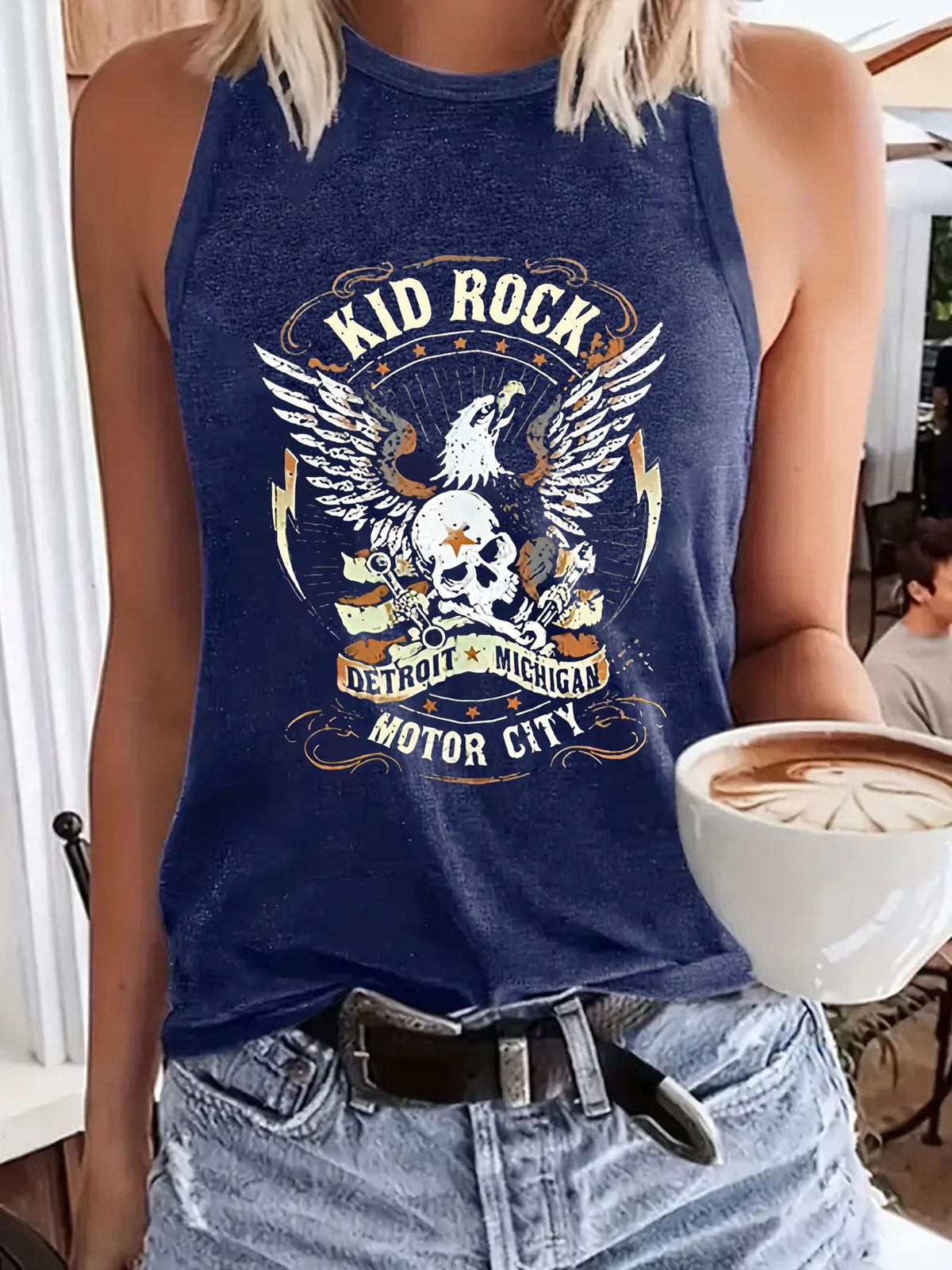 Women's Clothing Eagle And Letter Printed Round Neck Vest Casual Sleeveless Tops_ecoleips.com