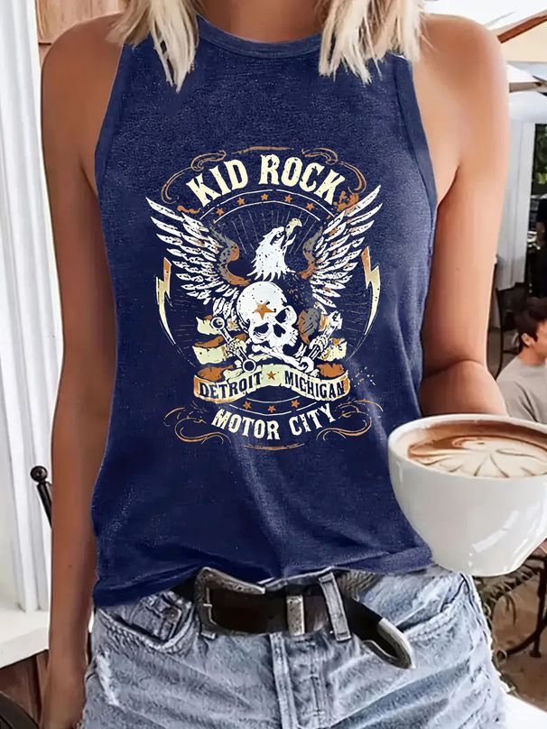 Women's Clothing Eagle And Letter Printed Round Neck Vest Casual Sleeveless Tops_ecoleips.com