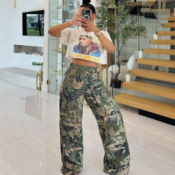 Women's Clothing Summer New Camouflage Print High Waist Straight Loose Camouflage Overalls_ecoleips.com
