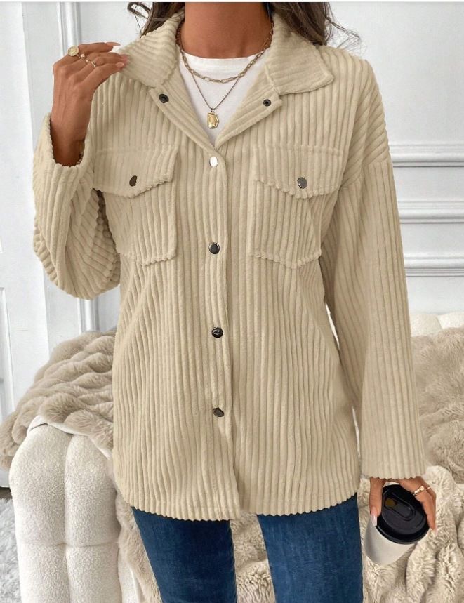 2026 Winter European Style Women Striped Shirt Coat With Big Pockets_ecoleips.com