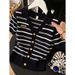 Summer New Women's Black High-End Striped Collar Short Sleeve Knit Top Fashionable And Youthful_ecoleips.com