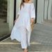 Women's Clothing Women's Plus Size Fashion Casual Set Cotton Linen Long Sleeved Top With Wide Leg Pants Two Piece Irregular Design_ecoleips.com
