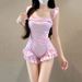 Women's Retro Plaid One Piece Swimsuit Halter Slimming Tummy Concealing Pure Alluring Style Swimwear_ecoleips.com
