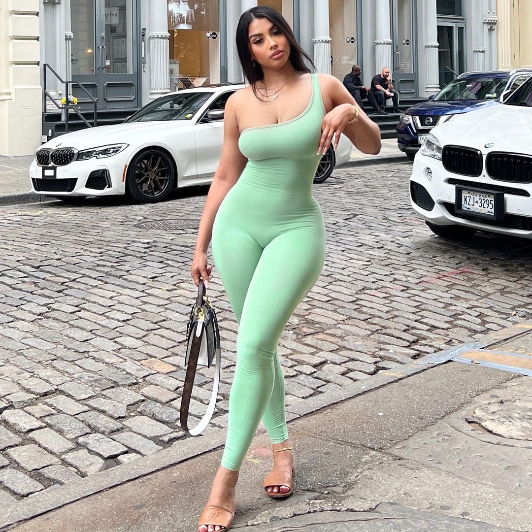 Women's Slim Fit One Shoulder Jumpsuit Solid Color Milk Silk European American Style Summer Clothing Hip Lifting Yoga Style_ecoleips.com
