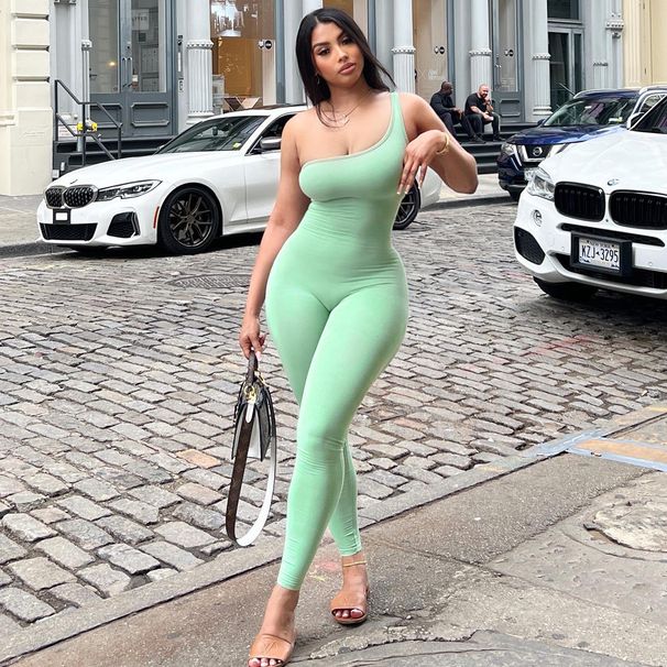 Women's Slim Fit One Shoulder Jumpsuit Solid Color Milk Silk European American Style Summer Clothing Hip Lifting Yoga Style_ecoleips.com