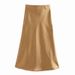 2025 Spring New Style Elastic Waist Simple Versatile Solid Color Satin Skirt_ecoleips.com